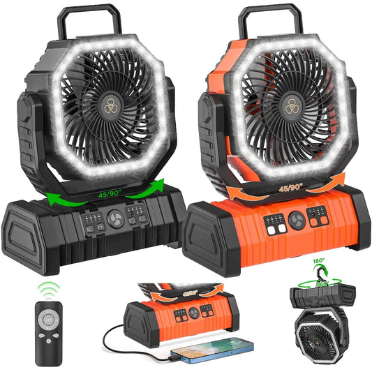 Portable Outdoor Camping Battery Rechargeable Fan with LED Light and Hanging hook
